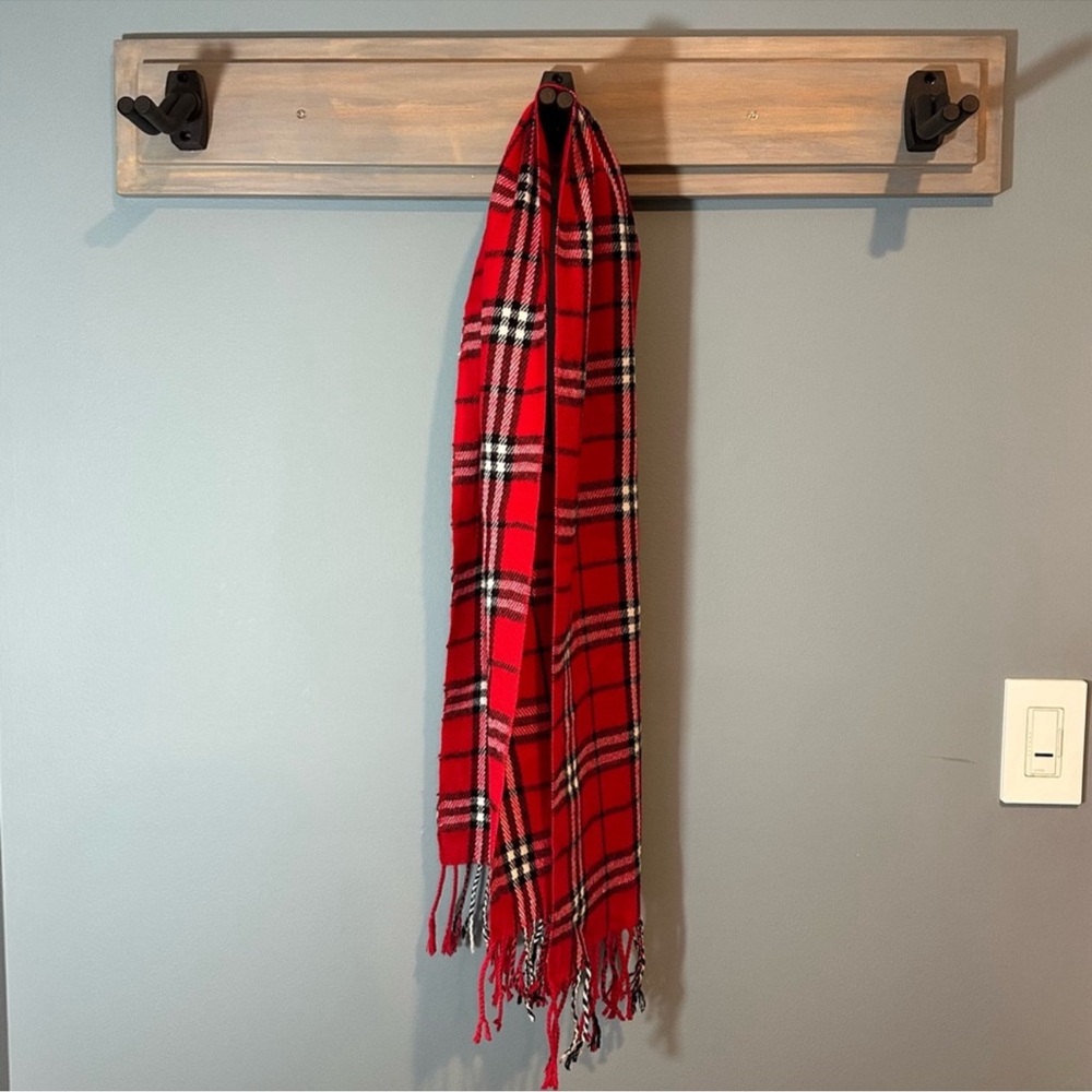 Plaid Fringe Scarf in Red, White and Black
